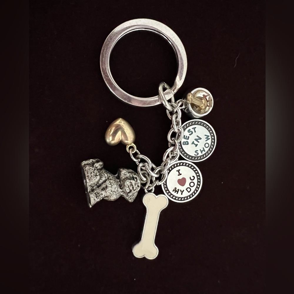 Dog Lover Silver & Gold Charm Keyring - I ♥ My Dog Bone Charm